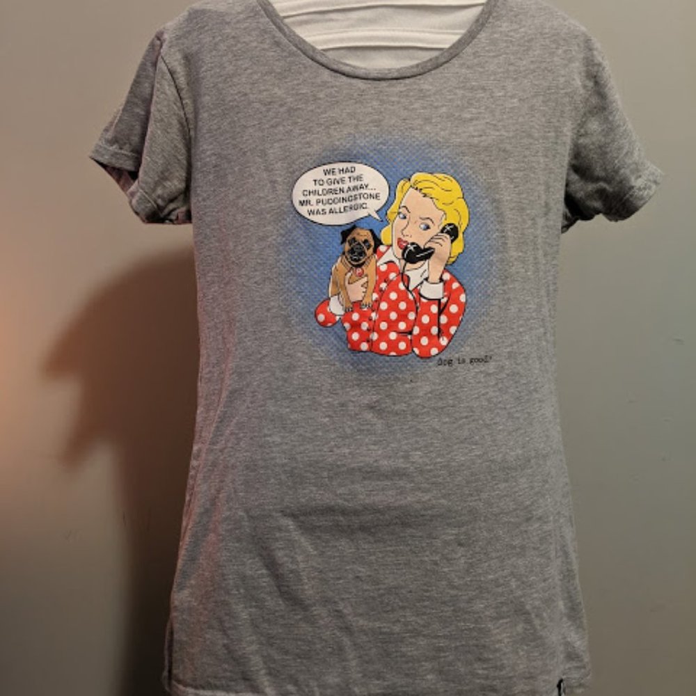 Women's Gray Dog is Good T-shirt, Sz Med